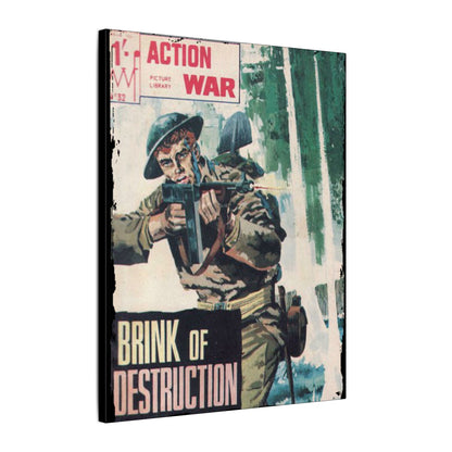 Close-up of the canvas surface highlighting textured detail and vibrant color edges of Action War #32 comic print