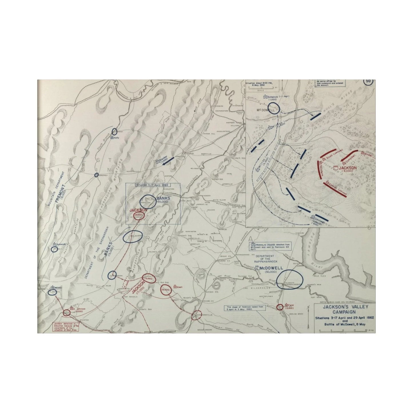 Printify canvas print of Civil War Jackson's Valley Campaign scene, 24x36 inches, matte eco-friendly finish, ready to hang