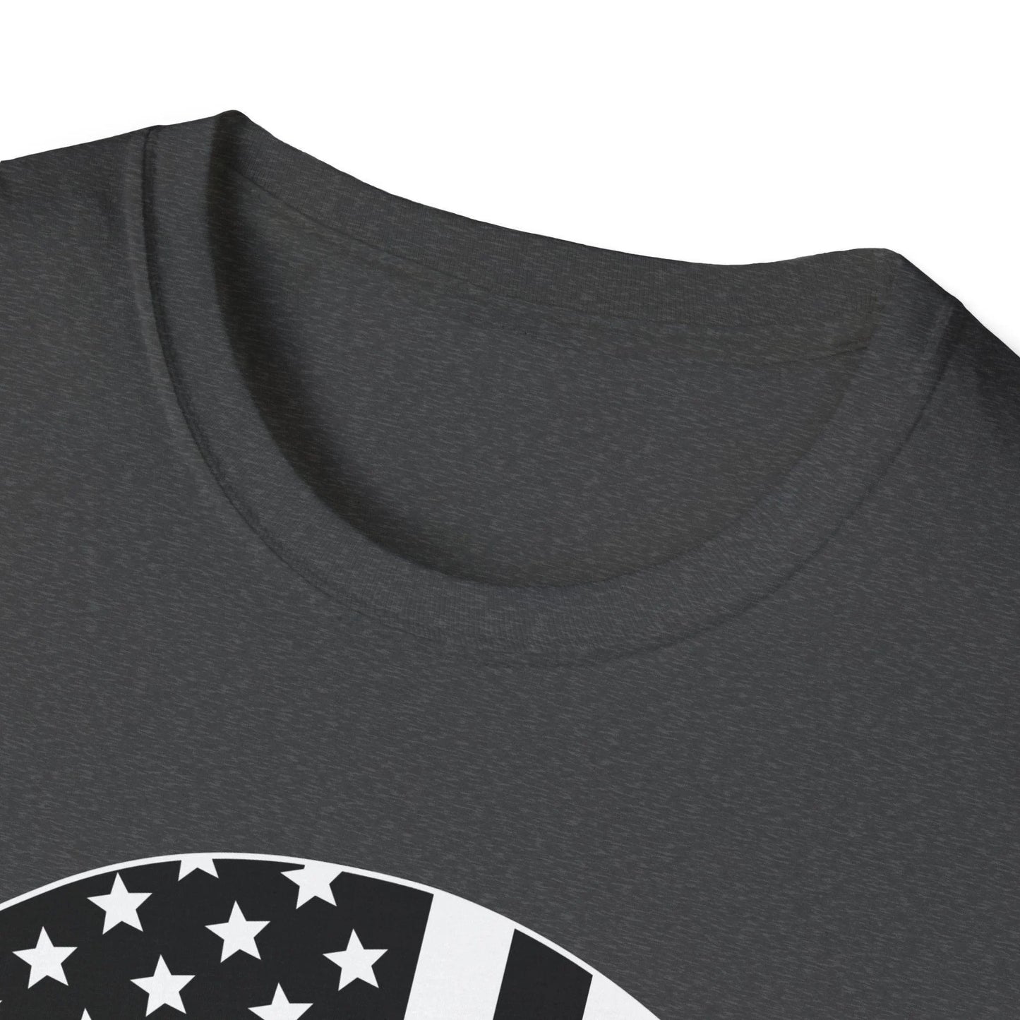 Close-up of the American Skull Flag B&W T-Shirt's black fabric emphasizing the soft, smooth cotton blend and relaxed fit