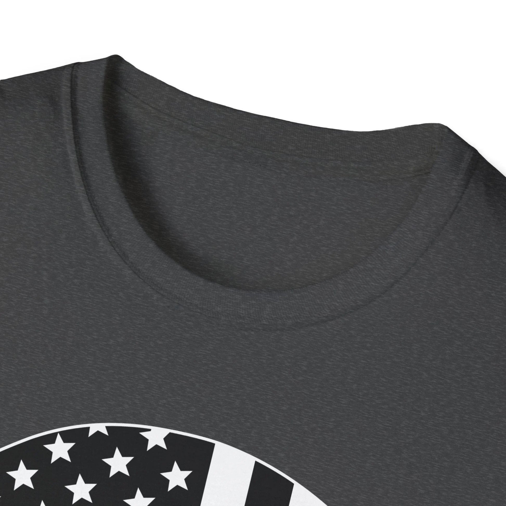 Close-up of the American Skull Flag B&W T-Shirt's black fabric emphasizing the soft, smooth cotton blend and relaxed fit
