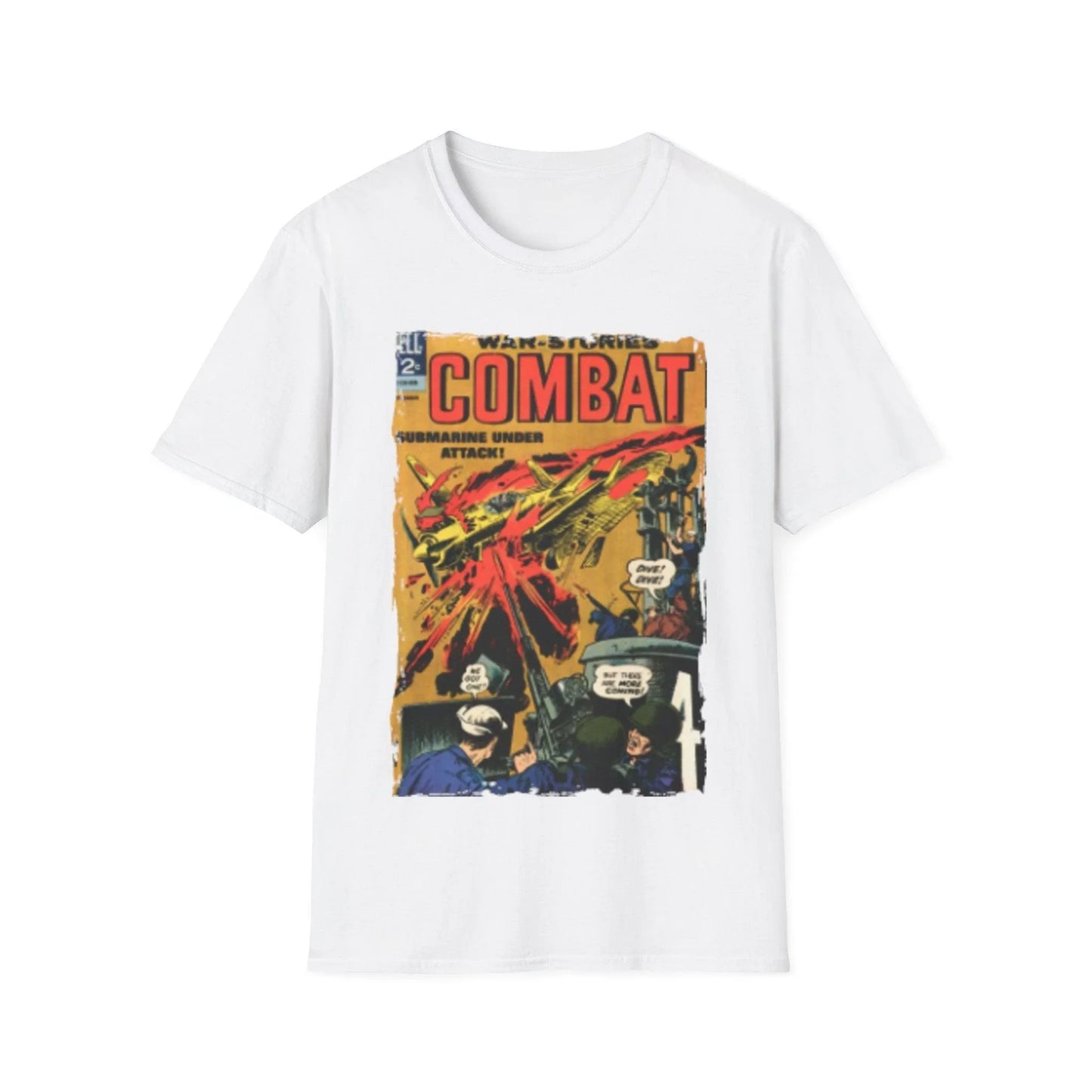 Close-up of the Combat Sept 1966 unisex softstyle T-shirt label sewn into the neckline showing fabric blend and stitching