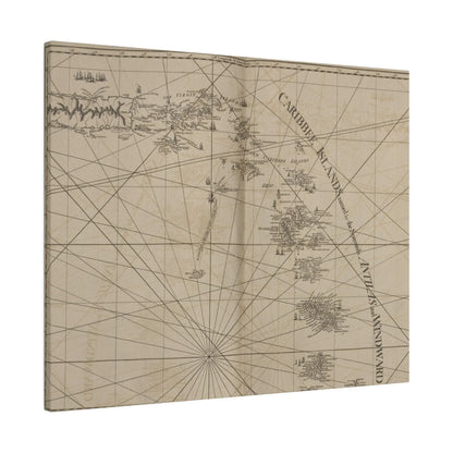 Close-up of textured canvas featuring detailed print of Caribbee Island and surrounding Virgin Islands, showcasing vibrant