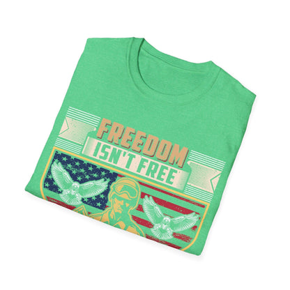 Close-up of the unisex softstyle fabric with visible smooth texture and navy blue color, showcasing the relaxed fit neckline