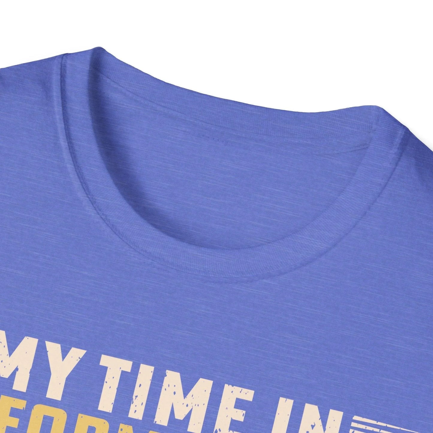 Close-up of the unisex softstyle fabric featuring vibrant black color and reinforced crew neckline detail from a slightly