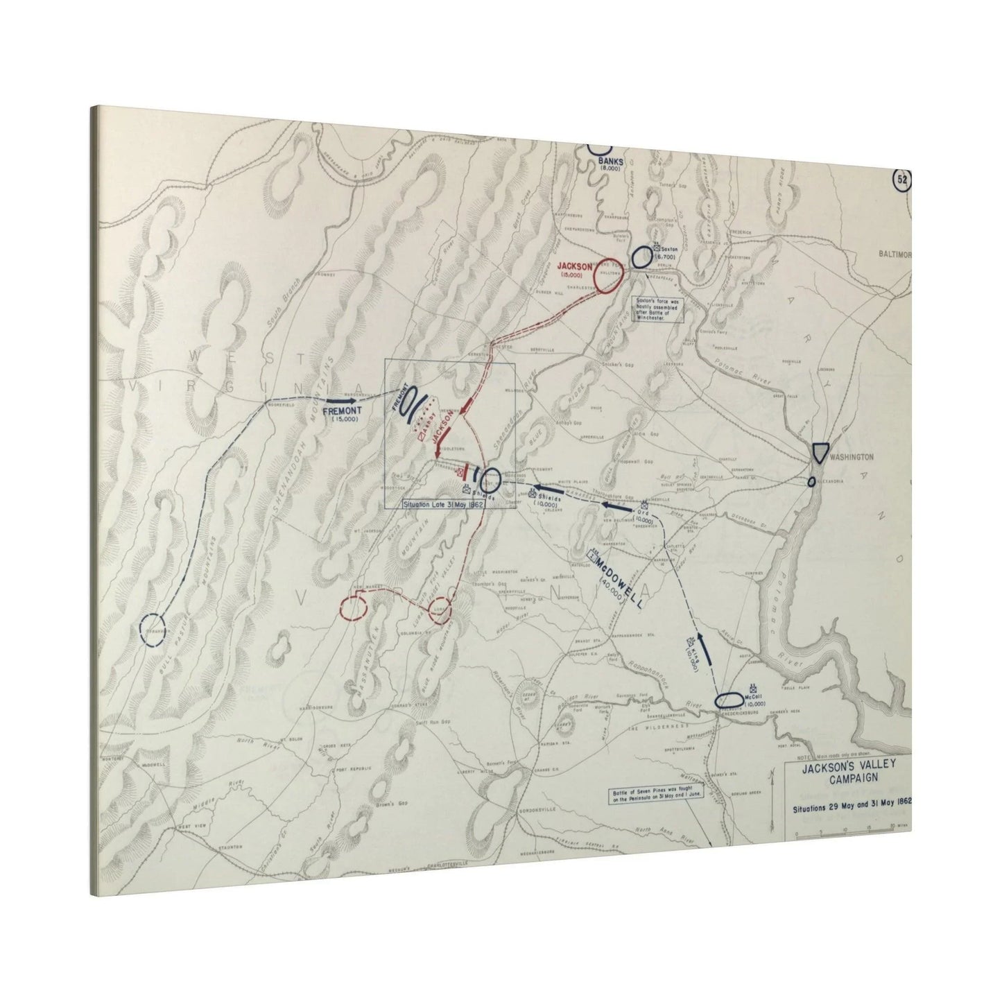 Close-up of textured canvas surface highlighting detailed brushstrokes and subtle color variations in the Civil War campaign