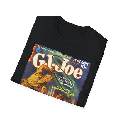 Close-up of the G.I. Joe No.13 July softstyle T-shirt fabric showing smooth cotton-blend texture and subtle heather pattern