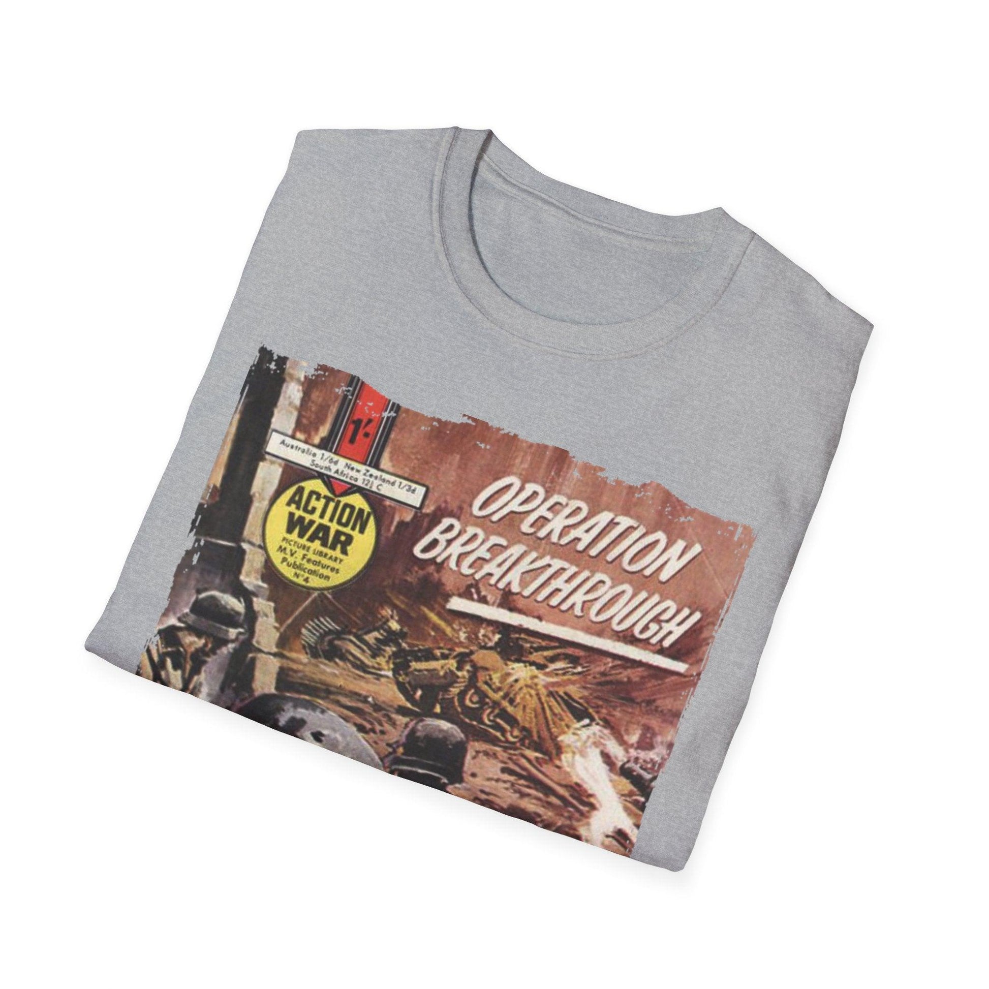 Close-up of the relaxed fit, charcoal gray unisex softstyle T-shirt's tag sewn at the neckline highlighting the fabric blend