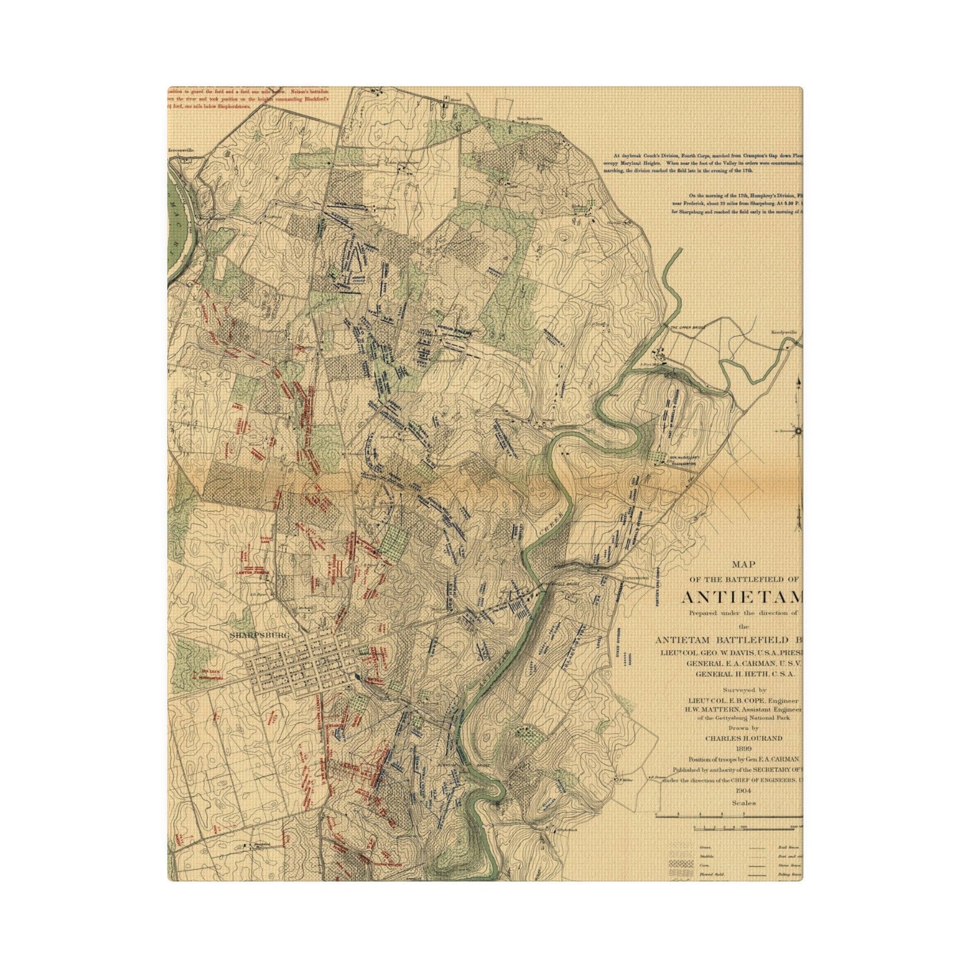 Close-up of textured canvas showing detailed brushstrokes and aged finish highlighting the historical scene.