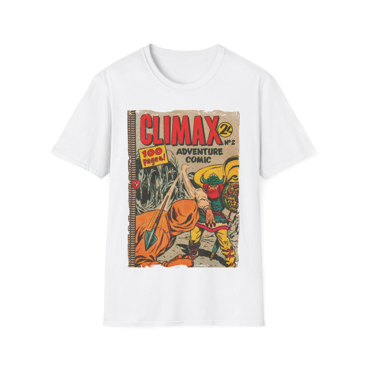 Close-up of the Climax No.2 unisex softstyle T-shirt fabric emphasizing the smooth, relaxed fit and subtle stitching detail