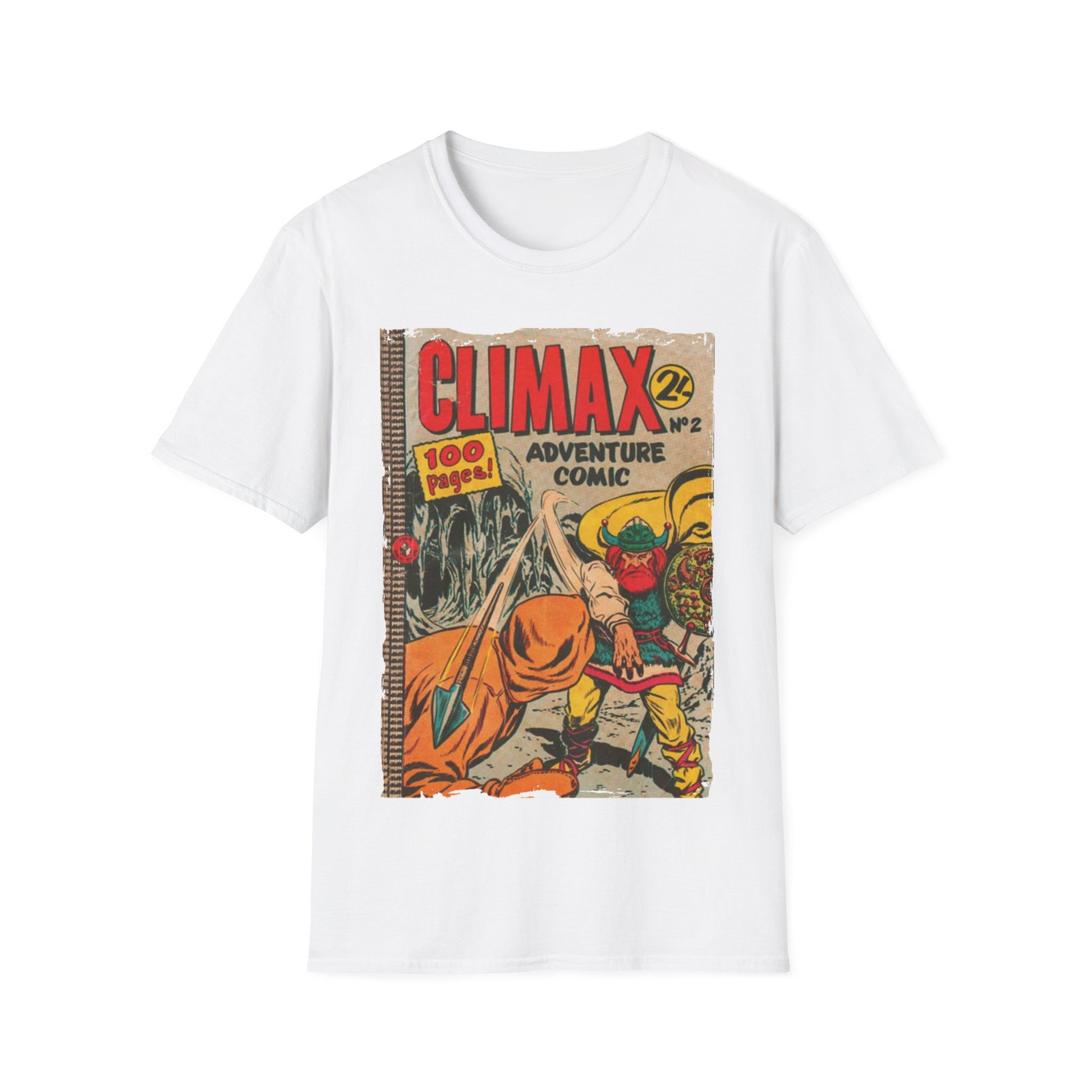 Close-up of the Climax No.2 unisex softstyle T-shirt fabric emphasizing the smooth, relaxed fit and subtle stitching detail