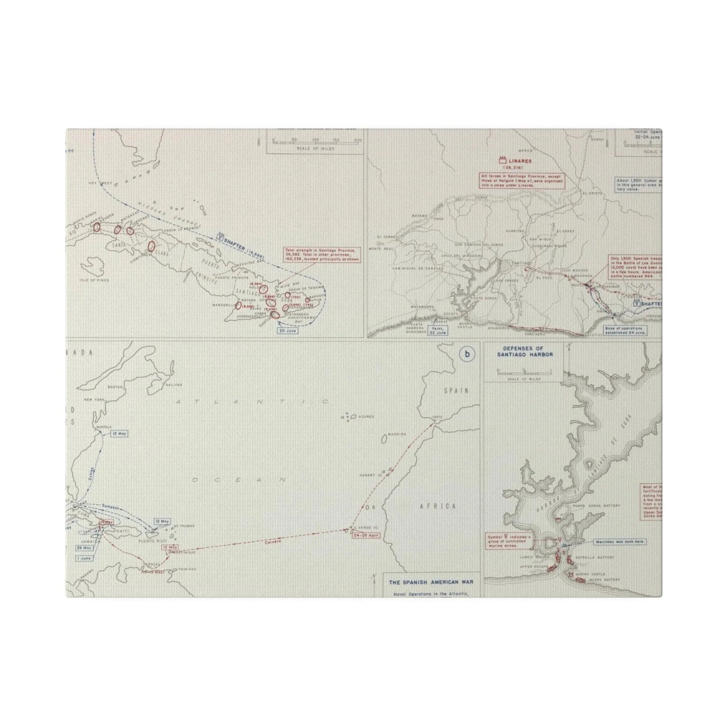 Spanish-American War, Santiago Campaign, Naval Operatoins in the Atlantic Apr-May, Defenses of Santiago Harbor, Spanish Dispositions 20 June, Initial Ops 22-24 June 1898 - Pacific Sky Games