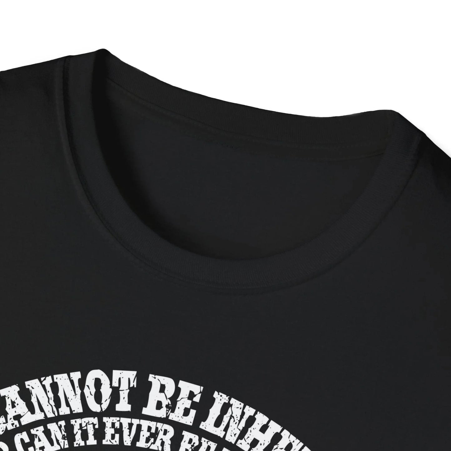 Close-up of the unisex softstyle T-shirt neckline highlighting the smooth fabric weave and double-stitched collar detail.