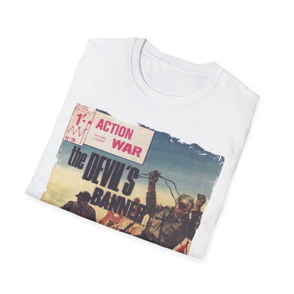 Close-up of the T-shirt's soft cotton fabric texture and relaxed fit neckline from a slightly elevated angle.