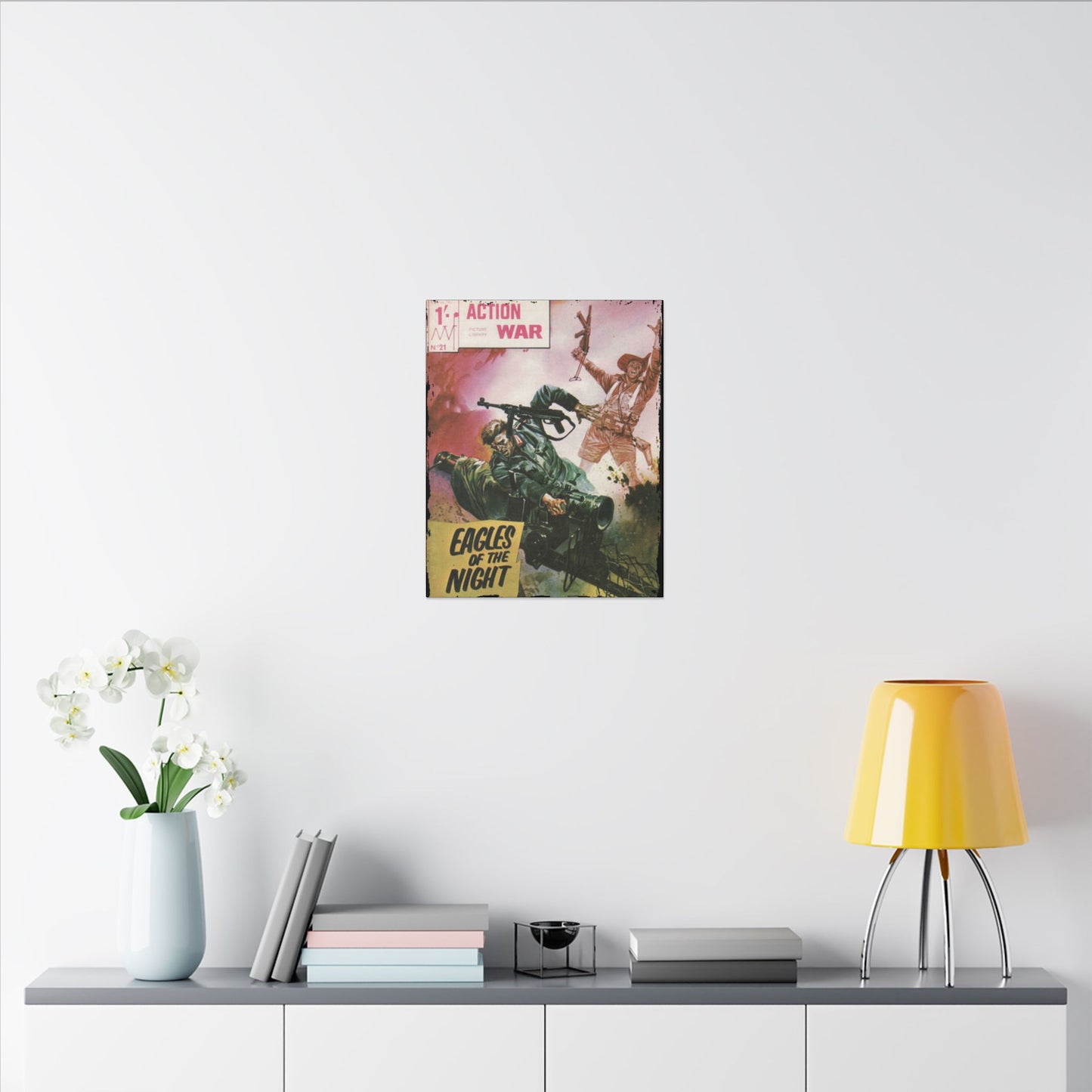 Close-up of the textured canvas surface highlighting fine brushstroke details and vibrant color depth in action scene #21.