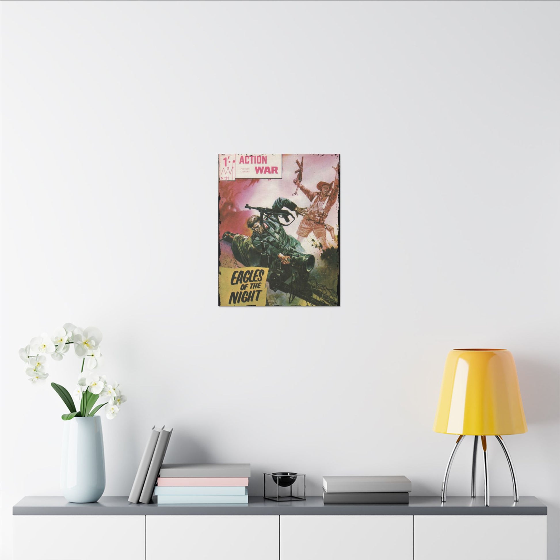 Close-up of the textured canvas surface highlighting fine brushstroke details and vibrant color depth in action scene #21.