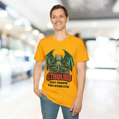 Close-up of the unisex softstyle T-shirt's collar with visible stitched seams and subtle fabric texture in black