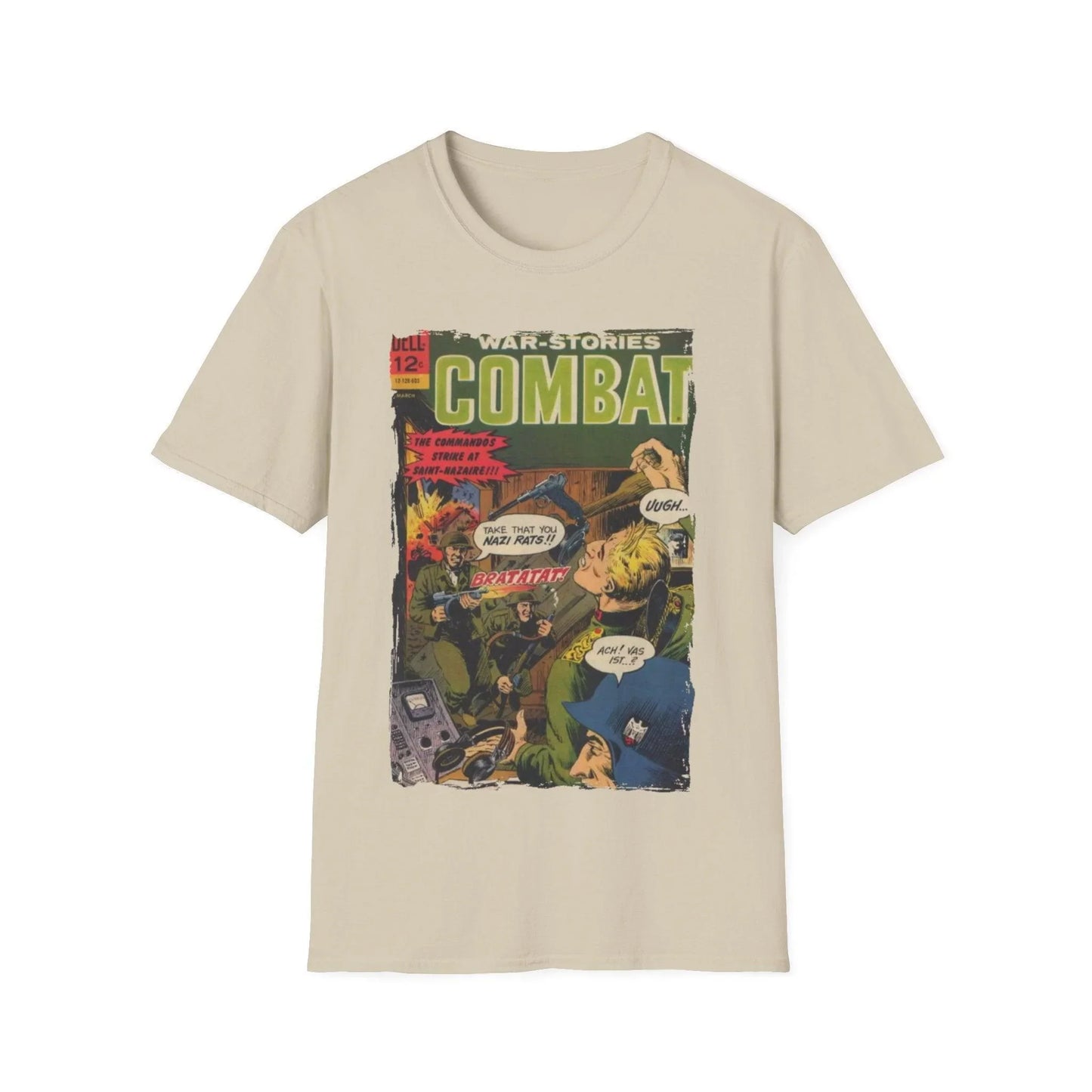 Close-up of the Combat March 1966 T-Shirt's fabric showing soft cotton blend texture and subtle heather gray color detail