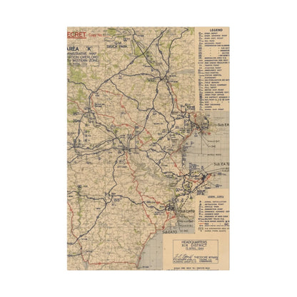 Close-up of detailed map markings and handwritten annotations on the southwestern zone of Operation Overlord, April 15, 1944.