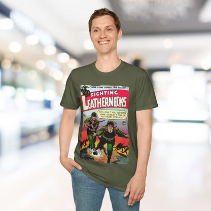 Close-up of the Fighting Leathernecks #2 graphic print on the chest area, showcasing the detailed distressed design on the