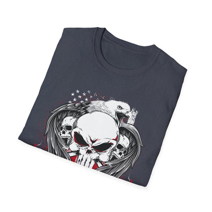 Close-up of the American Veteran logo printed on the soft cotton fabric near the collar with smooth stitching detail