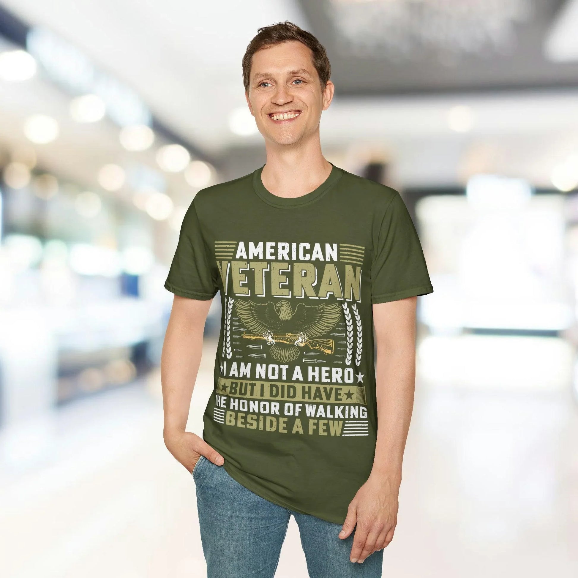 Close-up of the I AM NOT A HERO T-shirt's soft crewneck collar and smooth fabric texture in vibrant black color.