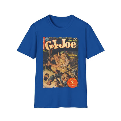 Close-up of the G.I. Joe No.12 Unisex softstyle T-shirt's interior neck label, showing fabric texture and reinforced