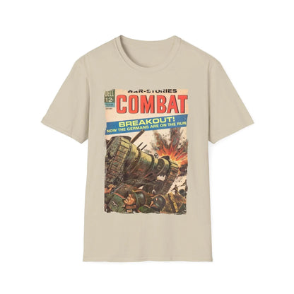 Close-up of the Combat Sept 1964 unisex softstyle T-shirt’s fabric texture and subtle heather gray color at the sleeve hem