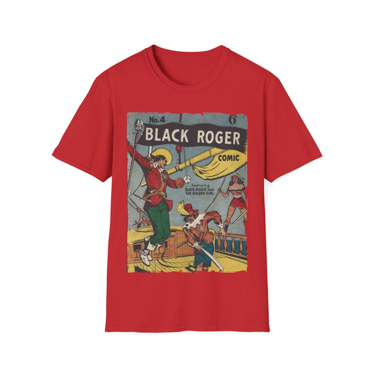 Close-up of the Black Roger No.4 T-shirt neckline displaying reinforced stitching and subtle fabric texture from an overhead