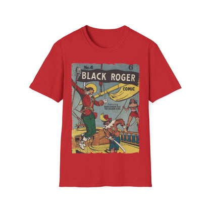 Close-up of the Black Roger No.4 T-shirt neckline displaying reinforced stitching and subtle fabric texture from an overhead