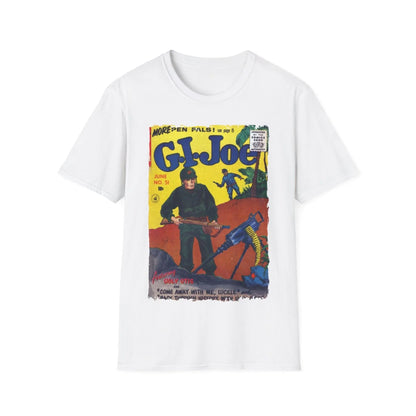 Close-up of the G.I. Joe No.51 softstyle T-shirt neckline featuring reinforced stitching and a black fabric tag on a relaxed