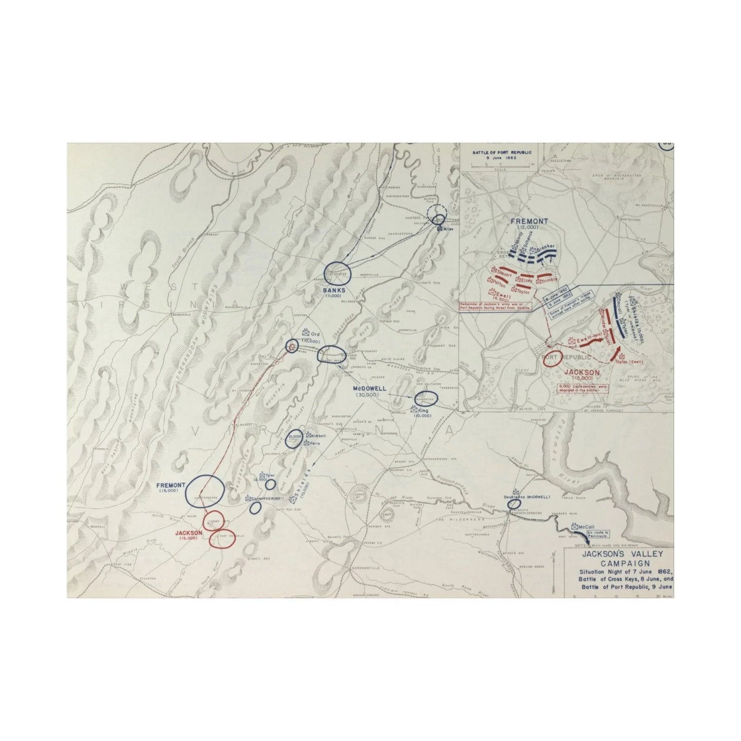 Canvas print of the American Civil War Jackson's Valley Campaign scene, 24x36 inches, matte finish, eco-friendly materials