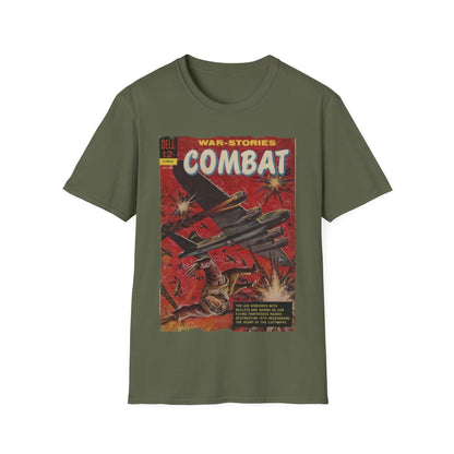 Close-up of the Combat Dec 1962 T-Shirt’s black fabric showing smooth softstyle knit and subtle stitching along the crew