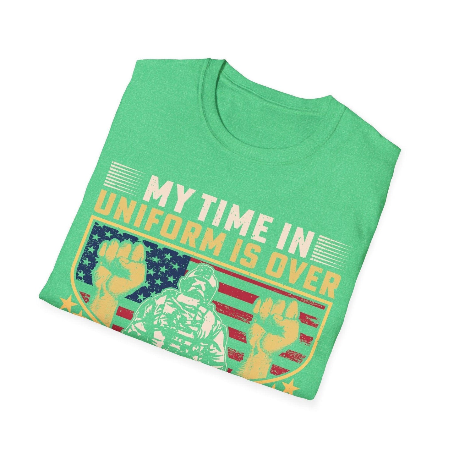 Close-up of the unisex softstyle fabric showing smooth texture and relaxed fit in deep heather gray, highlighting the