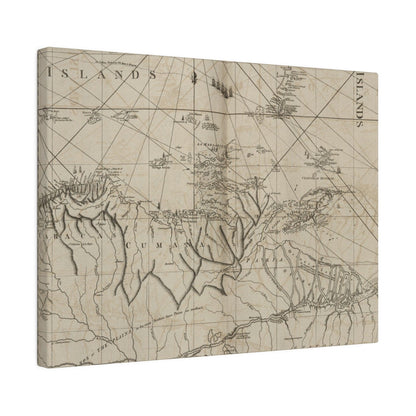 Close-up of the textured canvas depicting the vibrant coastline with detailed brushstrokes of Caracas and Cumana shores