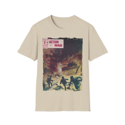 Close-up of the unisex softstyle T-shirt's smooth fabric texture in heather gray, highlighting the relaxed fit and crew