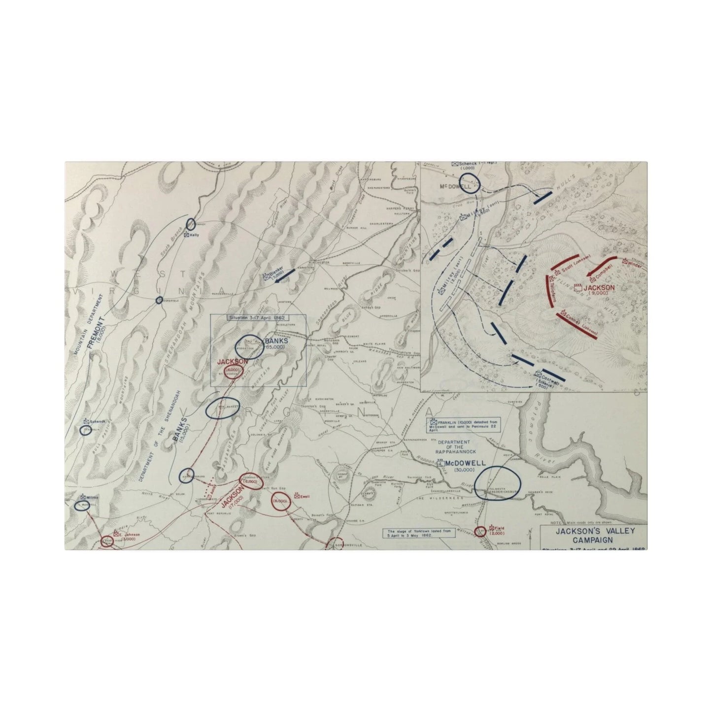 Close-up of canvas texture highlighting detailed brushstrokes and aged finish from the Battle of McDowell scene.