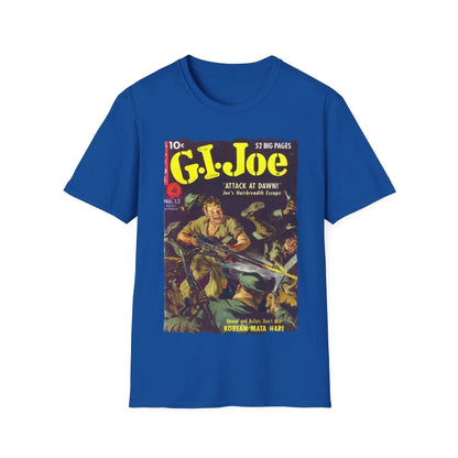 Close-up of the G.I. Joe No.13 softstyle T-shirt's navy blue fabric, highlighting the smooth texture and subtle stitching