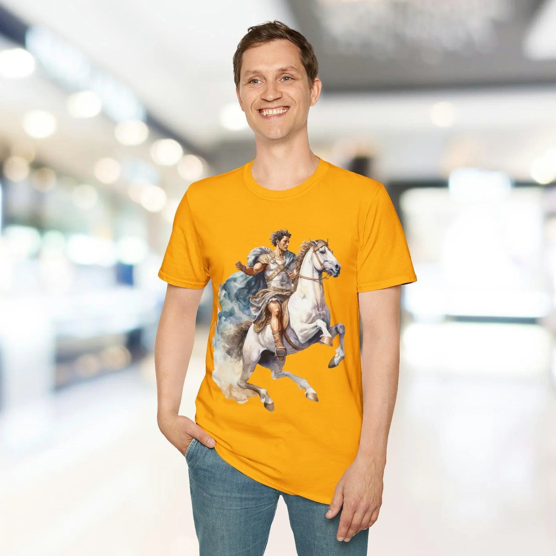 Close-up of the unisex fit label showing fabric composition and subtle distressed texture on smooth cotton jersey fabric.