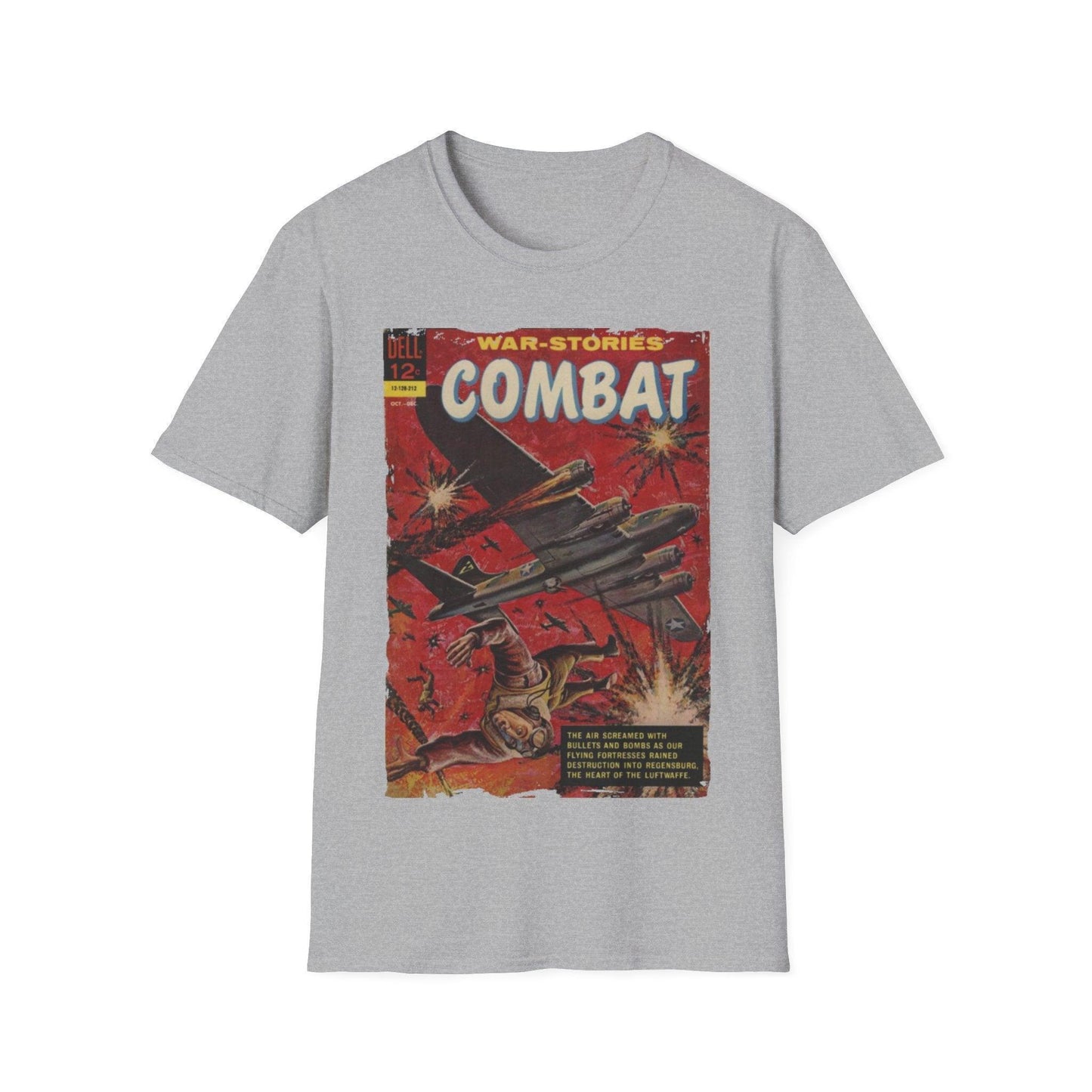 Close-up of the Combat Dec 1962 unisex T-shirt’s embossed fabric texture and relaxed fit in army green from a front diagonal