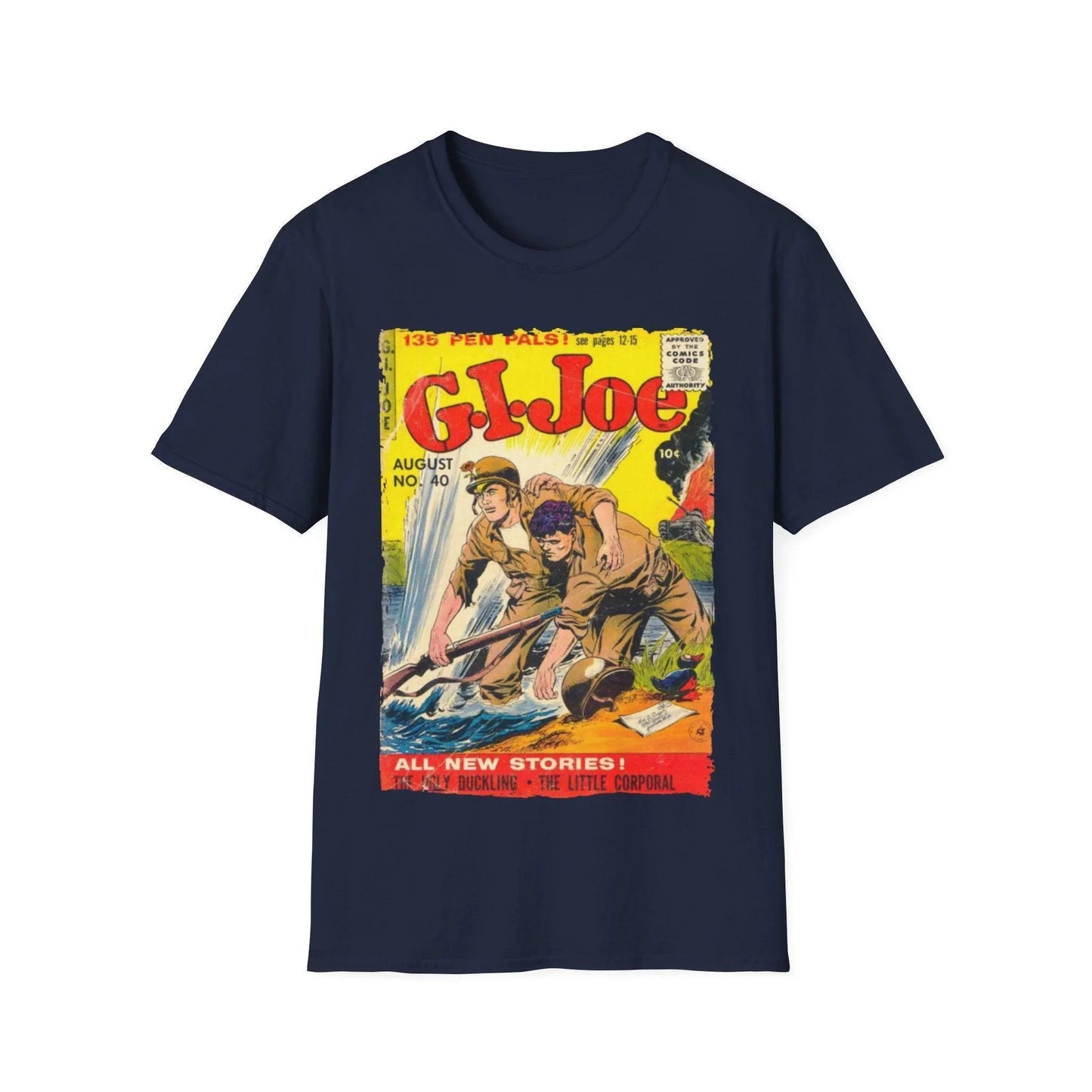 Close-up of the G.I. Joe No.40 softstyle t-shirt neckline showcasing the relaxed fit and cotton-blend texture from a