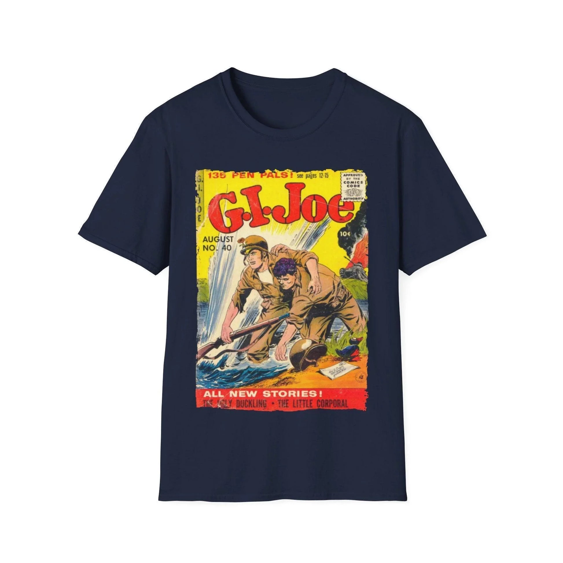 Close-up of the G.I. Joe No.40 softstyle t-shirt neckline showcasing the relaxed fit and cotton-blend texture from a