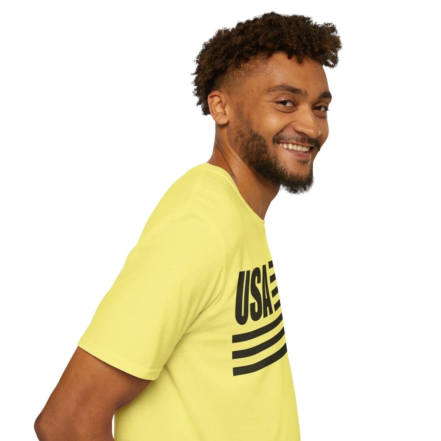 Close-up of the American Flag USA B&W T-shirt's fabric texture highlighting soft cotton blend and subtle heather pattern