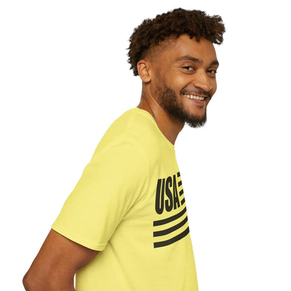 Close-up of the American Flag USA B&W T-shirt's fabric texture highlighting soft cotton blend and subtle heather pattern