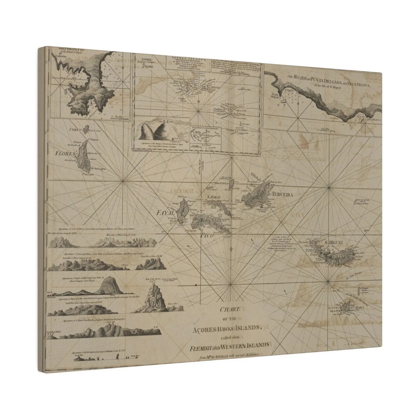 Detailed close-up of the Acores Islands map highlighting vibrant coastline colors and intricate island borders on canvas