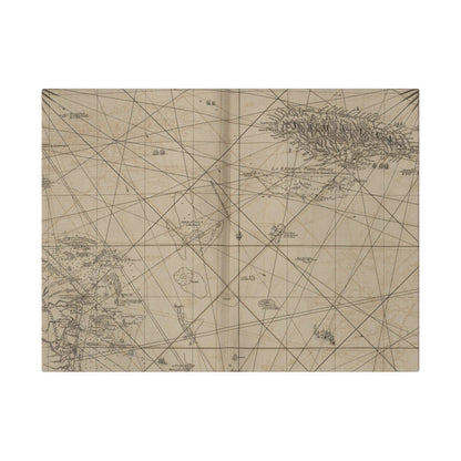 Close-up of vibrant map detail showcasing Jamaica's coastlines and Cape Gracias a Rios in warm canvas tones