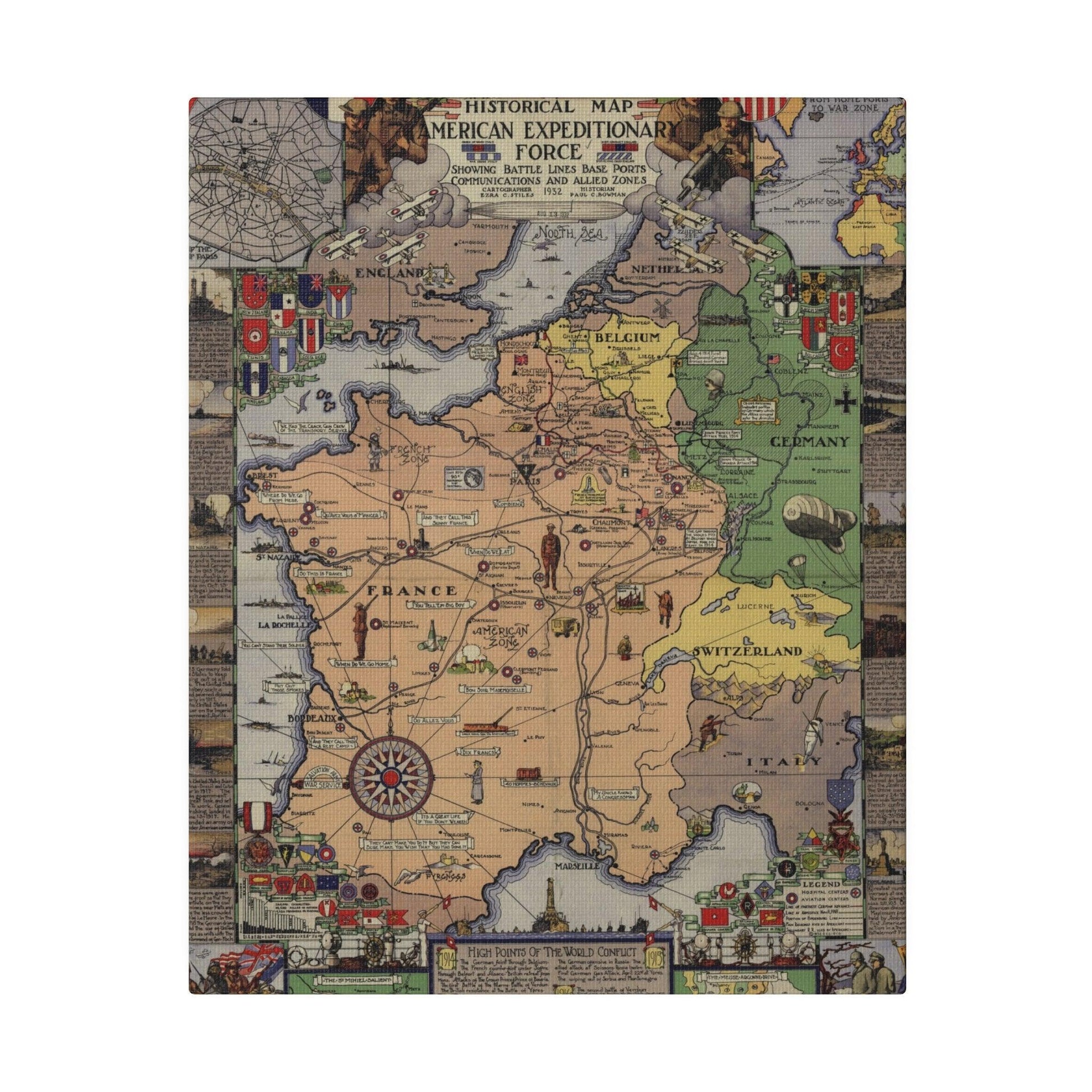 Close-up of textured canvas surface highlighting subtle stitching and aged finish around the American Expeditionary Force