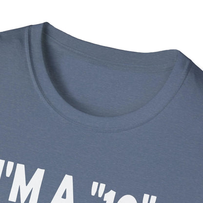 Close-up of the white unisex softstyle T-shirt’s crew neckline and smooth fabric texture from a slightly elevated angle.