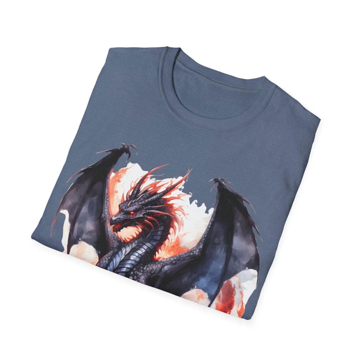 Close-up of the unisex softstyle T-shirt’s neckline and subtle stitched collar detail in vibrant navy blue fabric.