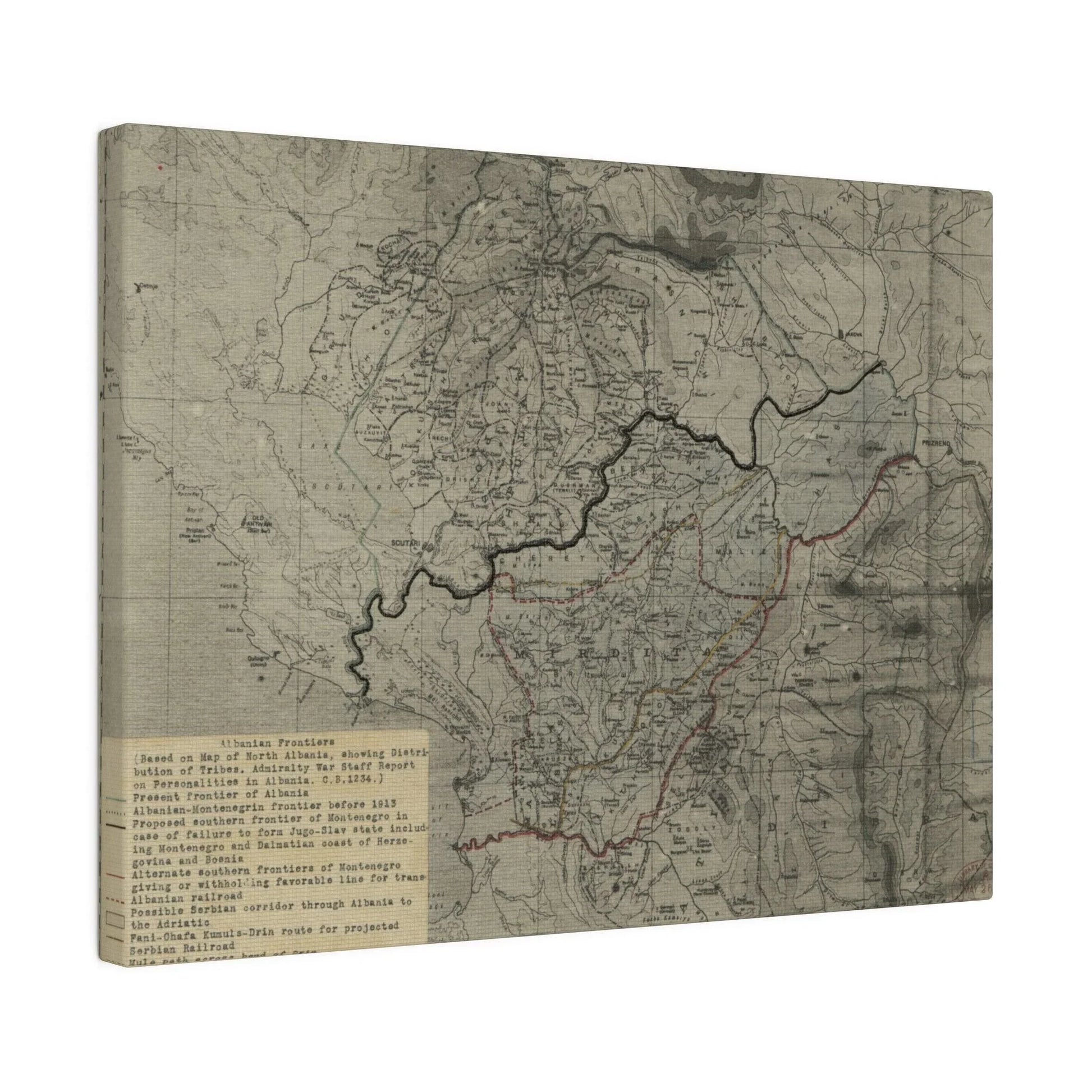 Close-up of textured canvas surface highlighting subtle brushstrokes and aged coloration from the 1916 Admiralty War Staff