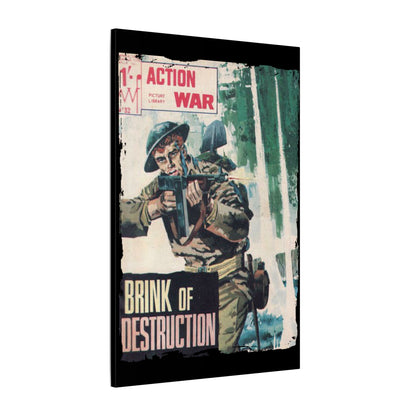 Close-up of the Canvas texture and detailed brushstroke patterns on the Action War #32 cover from a diagonal angle.